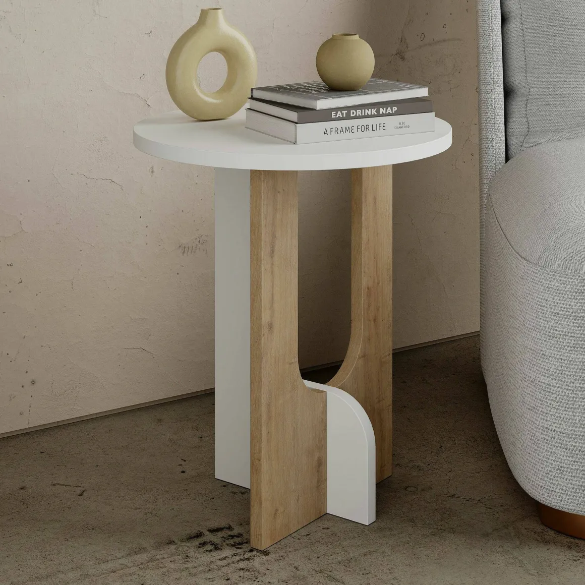 Tavolino salotto rettangolare bianco e rovere 40x40x47h cm - Bret