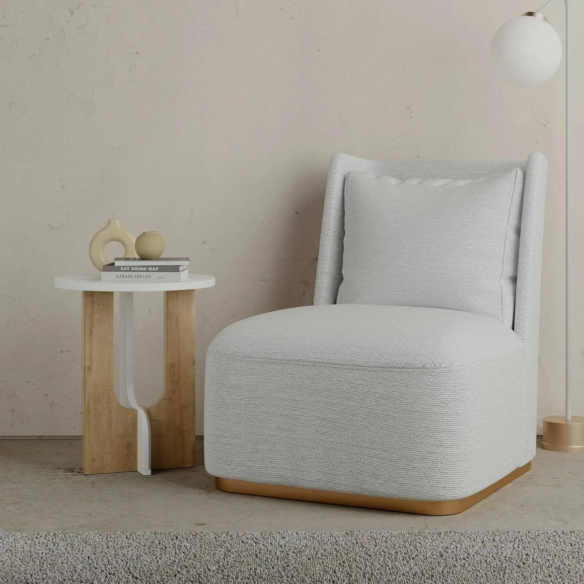 Tavolino salotto rettangolare bianco e rovere 40x40x47h cm - Bret