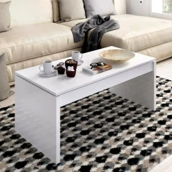 Tavolino salotto rettangolare bianco lucido 102x50x43h cm con portaoggetti - Audi