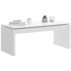 Tavolino salotto rettangolare bianco lucido 102x50x43h cm con portaoggetti - Audi