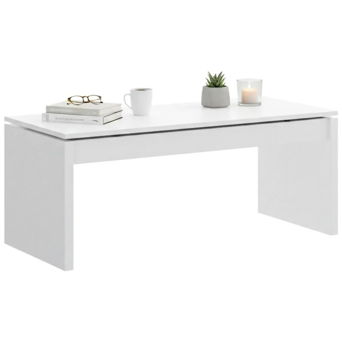 Tavolini Da Salotto|Salotto > Dmora Tavolino salotto rettangolare bianco lucido e acero 110x60x40h cm - Ashar Marrone Acero, Bianco Lucido