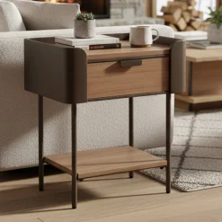 Tavolino salotto rettangolare grigio e marrone 50x41x60h cm con 1 cassetto - Muse