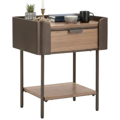 Tavolino salotto rettangolare grigio e marrone 50x41x60h cm con 1 cassetto - Muse