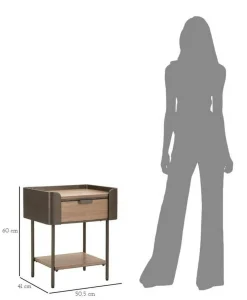 Tavolino salotto rettangolare grigio e marrone 50x41x60h cm con 1 cassetto - Muse
