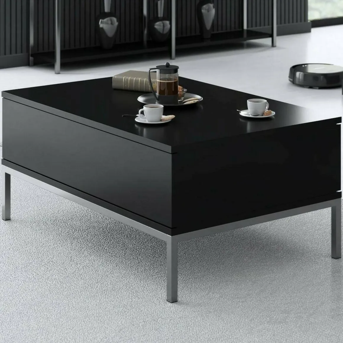 Tavolino salotto rettangolare nero e argento 90x60x40h cm - Vespero