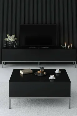 Tavolino salotto rettangolare nero e argento 90x60x40h cm - Vespero