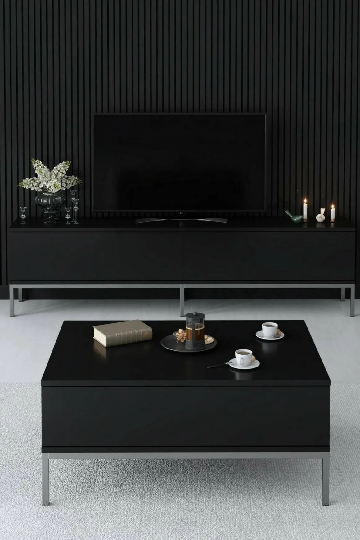 Tavolino salotto rettangolare nero e argento 90x60x40h cm - Vespero