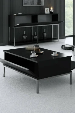 Tavolino salotto rettangolare nero e argento 90x60x40h cm - Vespero