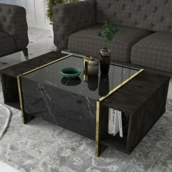 Tavolini Da Salotto|Salotto > Dmora Tavolino salotto rettangolare nero e oro 106x60x40h cm - Gigliola Oro, Nero