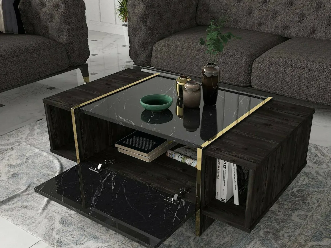 Tavolino salotto rettangolare nero e oro 103x60x37h cm - Salvador