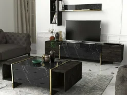 Tavolino salotto rettangolare nero e oro 103x60x37h cm - Salvador