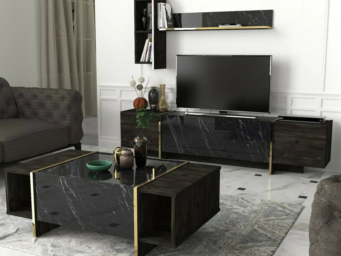 Tavolino salotto rettangolare nero e oro 103x60x37h cm - Salvador