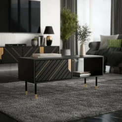 Tavolino salotto rettangolare nero e oro 110x60x46h cm - Sersale
