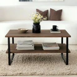 Tavolini Da Salotto|Salotto > Dmora Tavolino salotto rettangolare noce 85x60x40h cm - Aprica Marrone Noce