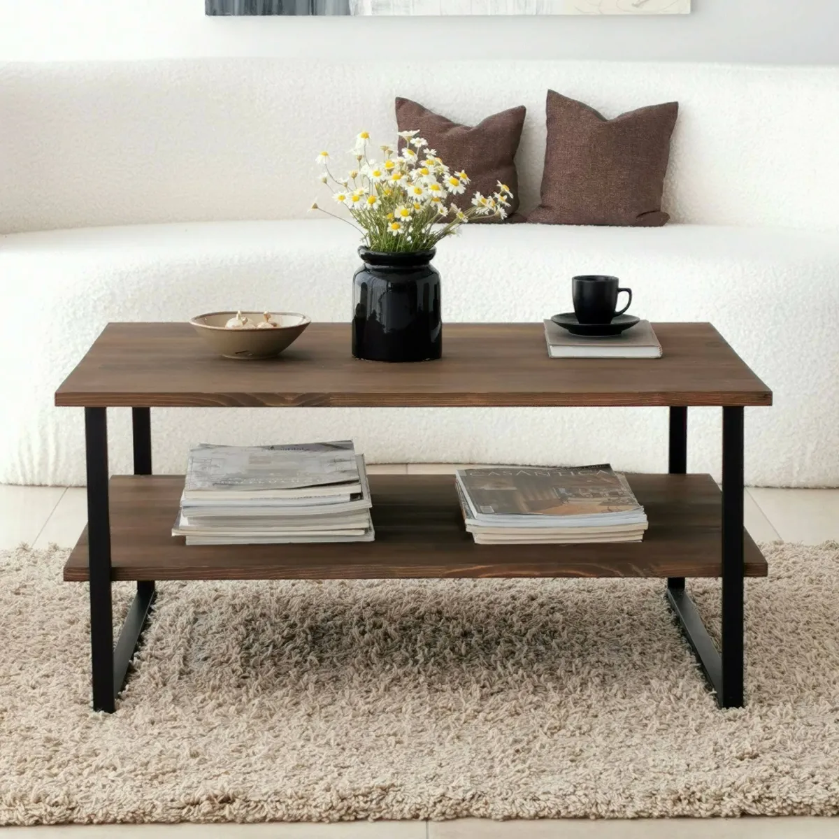 Tavolini Da Salotto|Salotto > Dmora Tavolino salotto rettangolare noce 85x60x40h cm - Aprica Marrone Noce