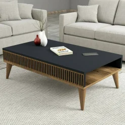 Tavolino salotto rettangolare noce e antracite 105x60x34h cm - Atrani