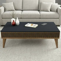 Tavolini Da Salotto|Salotto > Dmora Tavolino salotto rettangolare noce e bianco 105x60x32h cm - Gru Bianco, Marrone Noce