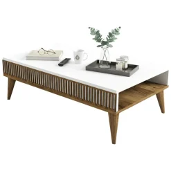 Tavolino salotto rettangolare noce e bianco 105x60x34h cm - Atrani