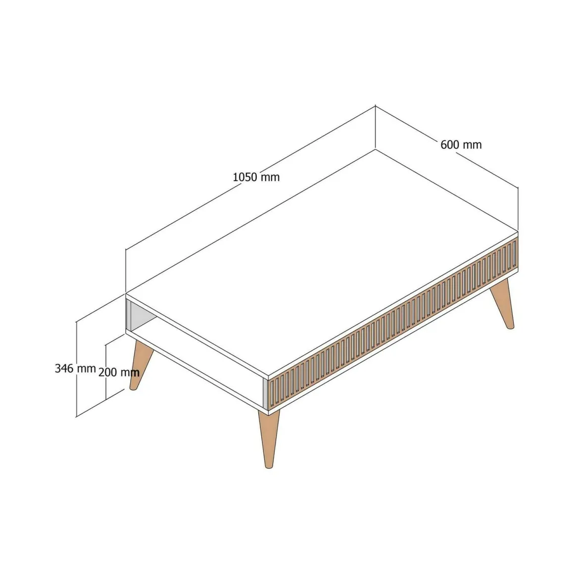 Tavolino salotto rettangolare noce e bianco 105x60x34h cm - Atrani