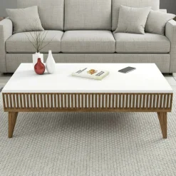 Tavolino salotto rettangolare noce e bianco 105x60x34h cm - Atrani