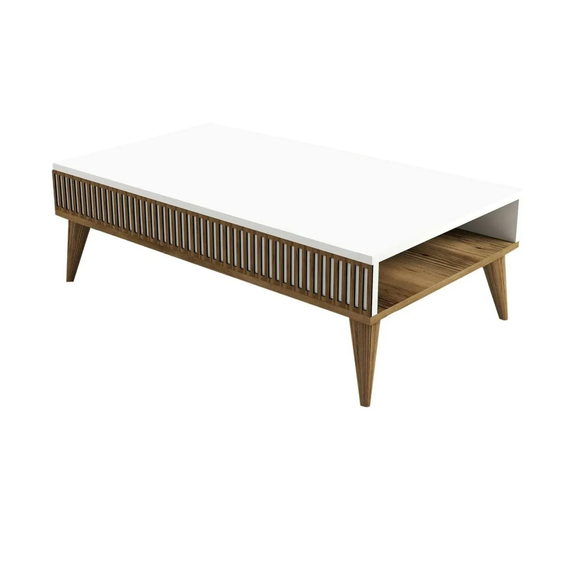 Tavolino salotto rettangolare noce e bianco 105x60x34h cm - Atrani