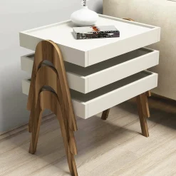 Tavolino salotto rettangolare noce e crema 53x40x64h cm - Strembo