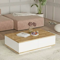 Tavolino salotto rettangolare quercia e bianco 90x60x28h cm - Babila