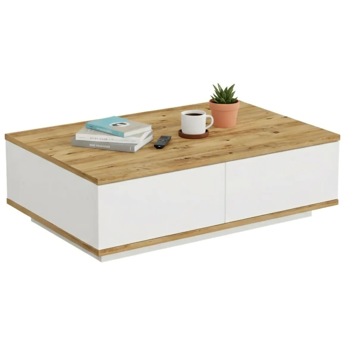 Tavolini Da Salotto > Dmora Tavolino salotto rettangolare quercia e nero 100x60x43h cm con 2 cassetti - Bijli Nero, Marrone Quercia