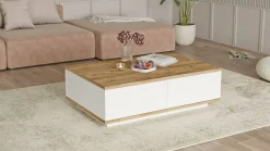 Tavolini Da Salotto > Dmora Tavolino salotto rettangolare quercia e nero 100x60x43h cm con 2 cassetti - Bijli Nero, Marrone Quercia