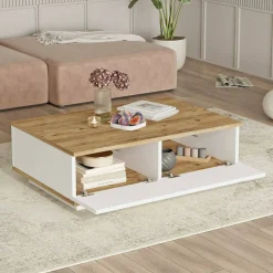 Tavolino salotto rettangolare quercia e bianco 90x60x28h cm - Babila