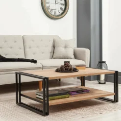 Tavolino salotto rettangolare quercia e nero 110x70x40h cm - Gioacchina