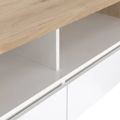 Tavolino salotto rettangolare rovere e bianco lucido 120x60x45h cm con 2 cassetti - Shote