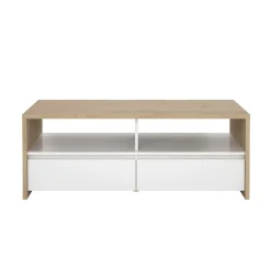 Tavolino salotto rettangolare rovere e bianco lucido 120x60x45h cm con 2 cassetti - Shote