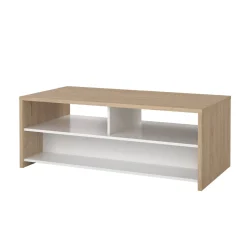 Tavolino salotto rettangolare rovere e bianco lucido 120x60x45h cm con 2 cassetti - Shote