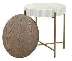 Tavolino salotto rotondo bianco e marrone 54x54x61h cm - Yakoi