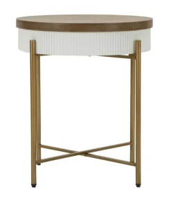 Tavolino salotto rotondo bianco e marrone 54x54x61h cm - Yakoi