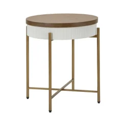 Tavolino salotto rotondo bianco e marrone 54x54x61h cm - Yakoi