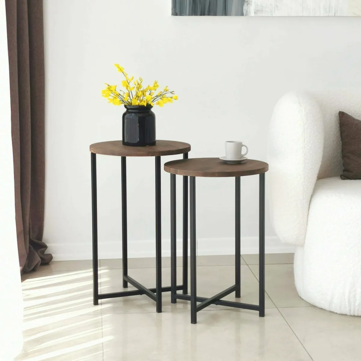 Salotto > Dmora Tavolino salotto rotondo noce 70x35x55h cm - Gwenllian Marrone Noce