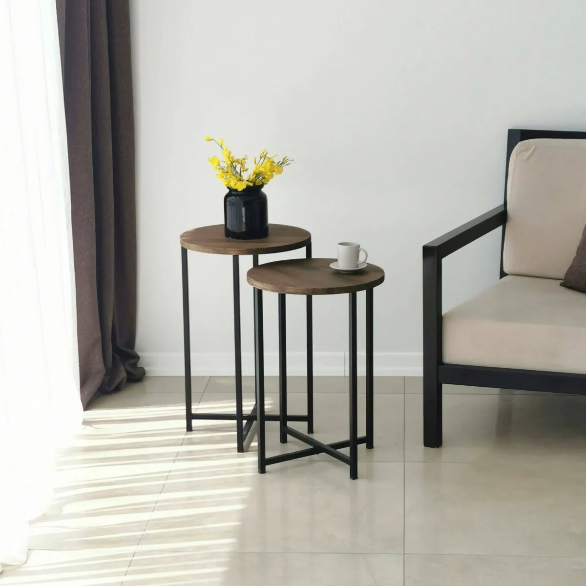 Salotto > Dmora Tavolino salotto rotondo noce 70x35x55h cm - Gwenllian Marrone Noce