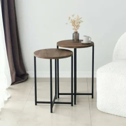 Salotto > Dmora Tavolino salotto rotondo noce 70x35x55h cm - Gwenllian Marrone Noce