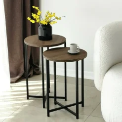 Salotto > Dmora Tavolino salotto rotondo noce 70x35x55h cm - Gwenllian Marrone Noce