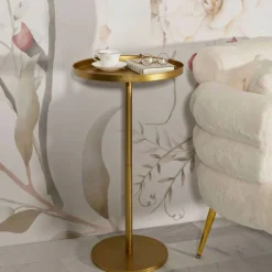 Tavolini Da Salotto > Dmora Tavolino soggiorno alto circolare oro 51x51x100h cm - Argile Oro Oro