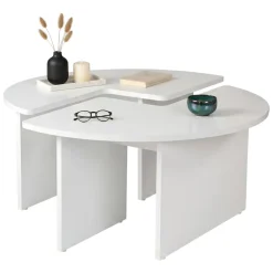 Tavolini Da Salotto > Dmora Tavolino soggiorno circolare 90x90x41h cm - Tairn Bianco