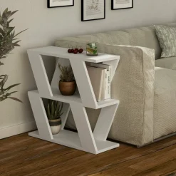Tavolini Da Salotto|Salotto > Dmora Tavolino soggiorno geometrico 60x22x57h cm - Beniamina Bianco