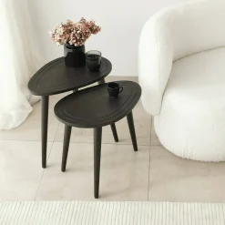 Tavolino soggiorno ovale antracite 50x33x52h cm - Janequeo