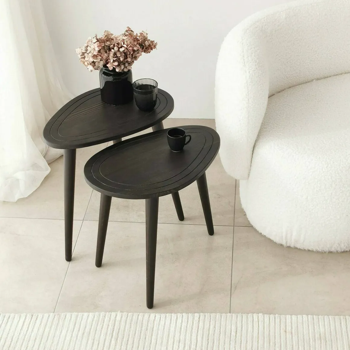 Tavolino soggiorno ovale antracite 50x33x52h cm - Janequeo