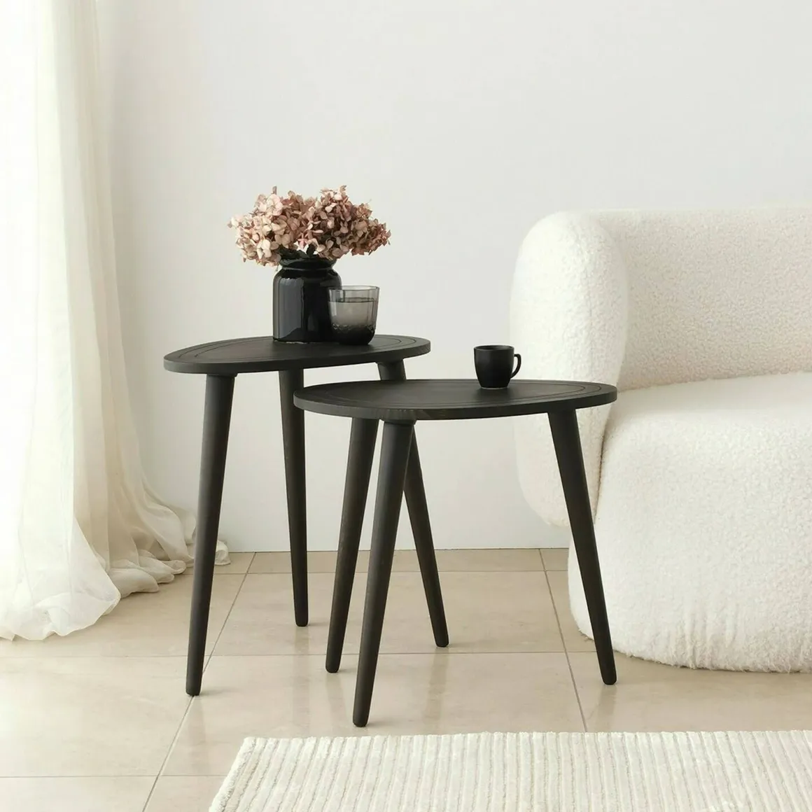 Tavolino soggiorno ovale antracite 50x33x52h cm - Janequeo