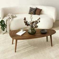 Tavolini Da Salotto|Salotto > Dmora Tavolino soggiorno ovale noce 115x50x38h cm - Eugenia Marrone Noce
