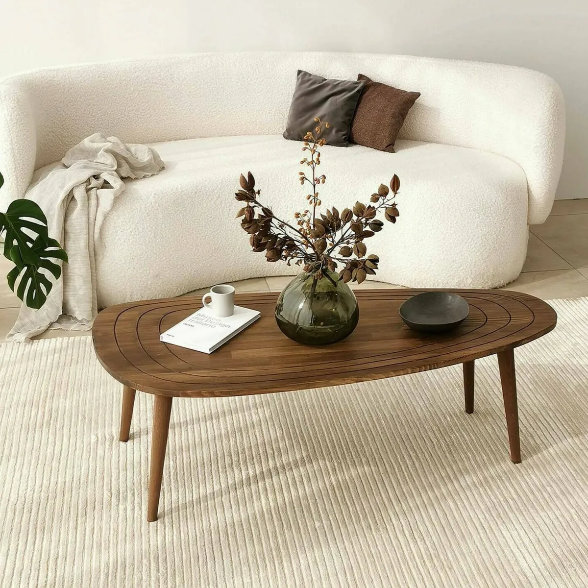 Tavolini Da Salotto|Salotto > Dmora Tavolino soggiorno ovale noce 115x50x38h cm - Eugenia Marrone Noce