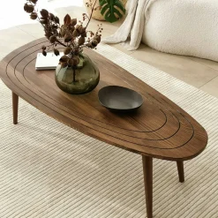 Tavolini Da Salotto|Salotto > Dmora Tavolino soggiorno ovale noce 115x50x38h cm - Eugenia Marrone Noce
